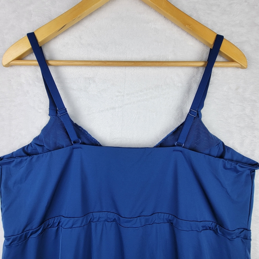 Essentials Bodywear Bodycon Slip Dress Sz 2X Blue Satin Lace Adjustable Strap - Picture 5 of 10